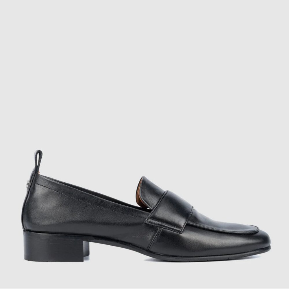 Aquatalia Black Leather Penny Loafer